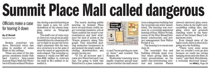 Summit Place Mall (Pontiac Mall) - 2016 Article On Dangers Of Abandoned Mall (newer photo)